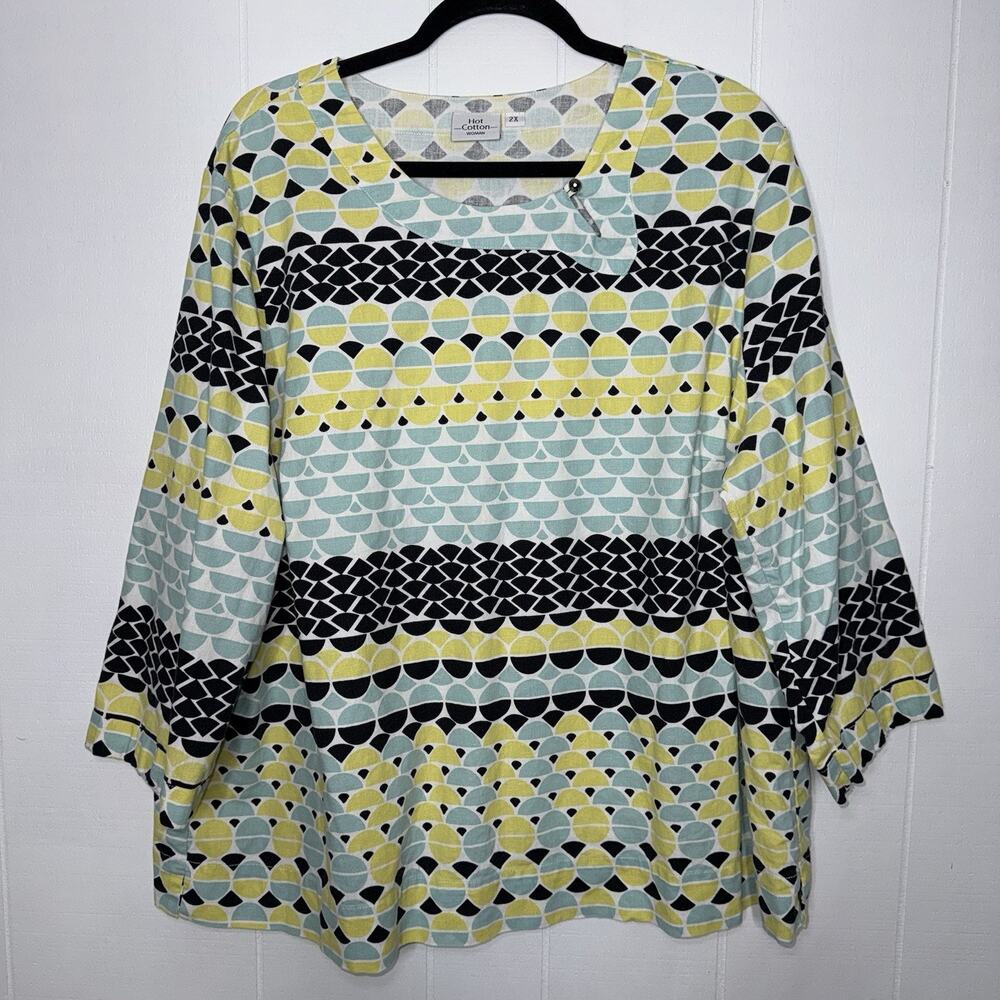 Hot Cotton Women’s Geometric Striped Top Multicolor Size 2X